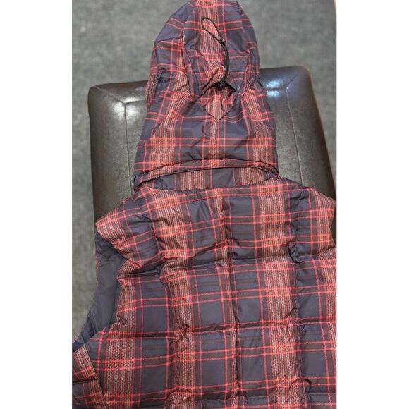 Patagonia Puffer Vest Women's Sz M Goosedown Hooded Red Navy‎ Plaid *Read* - Picture 10 of 14